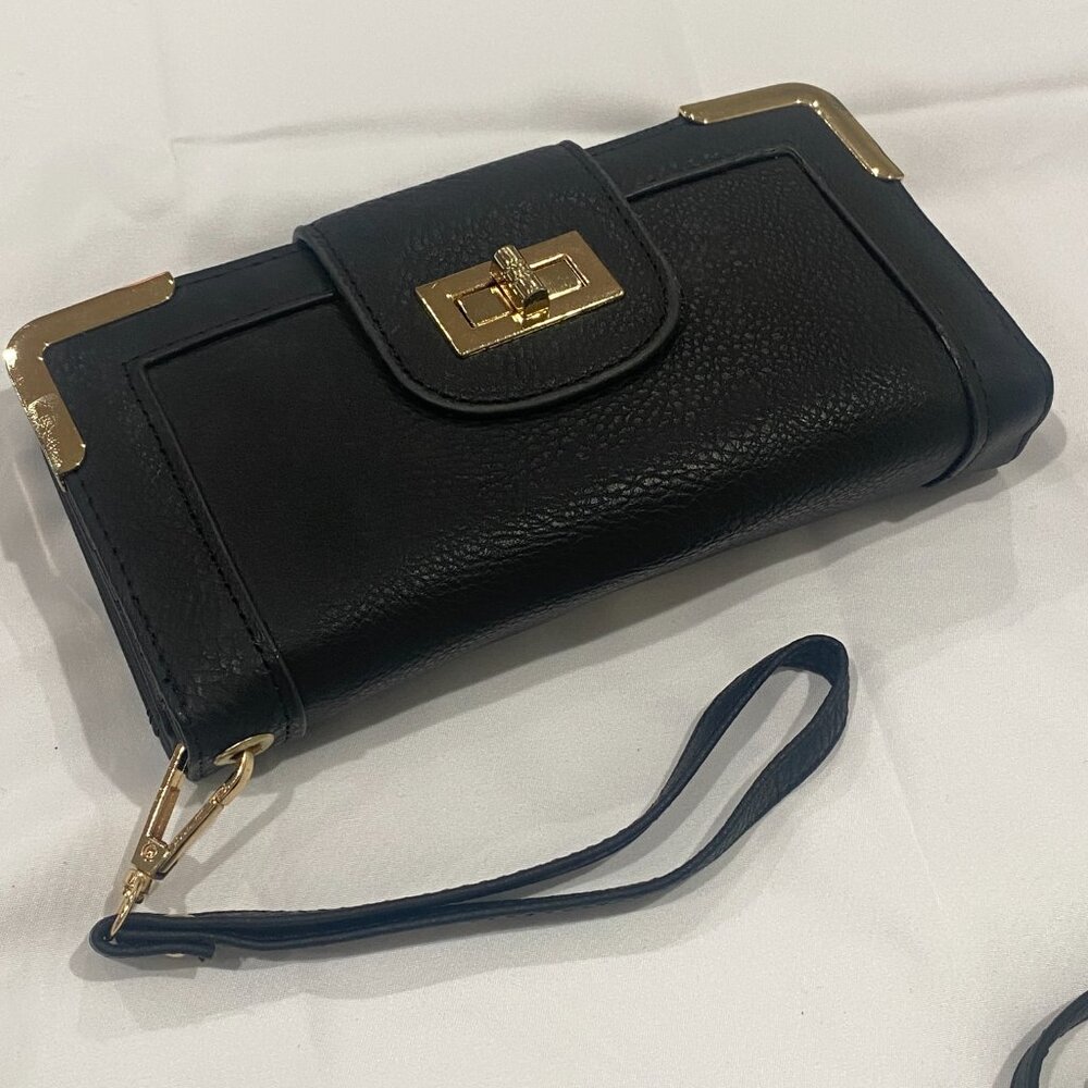 Bottari USA Crossbody Wallet Purse Turnlock Gold Hardware Black OS - Picture 2 of 11